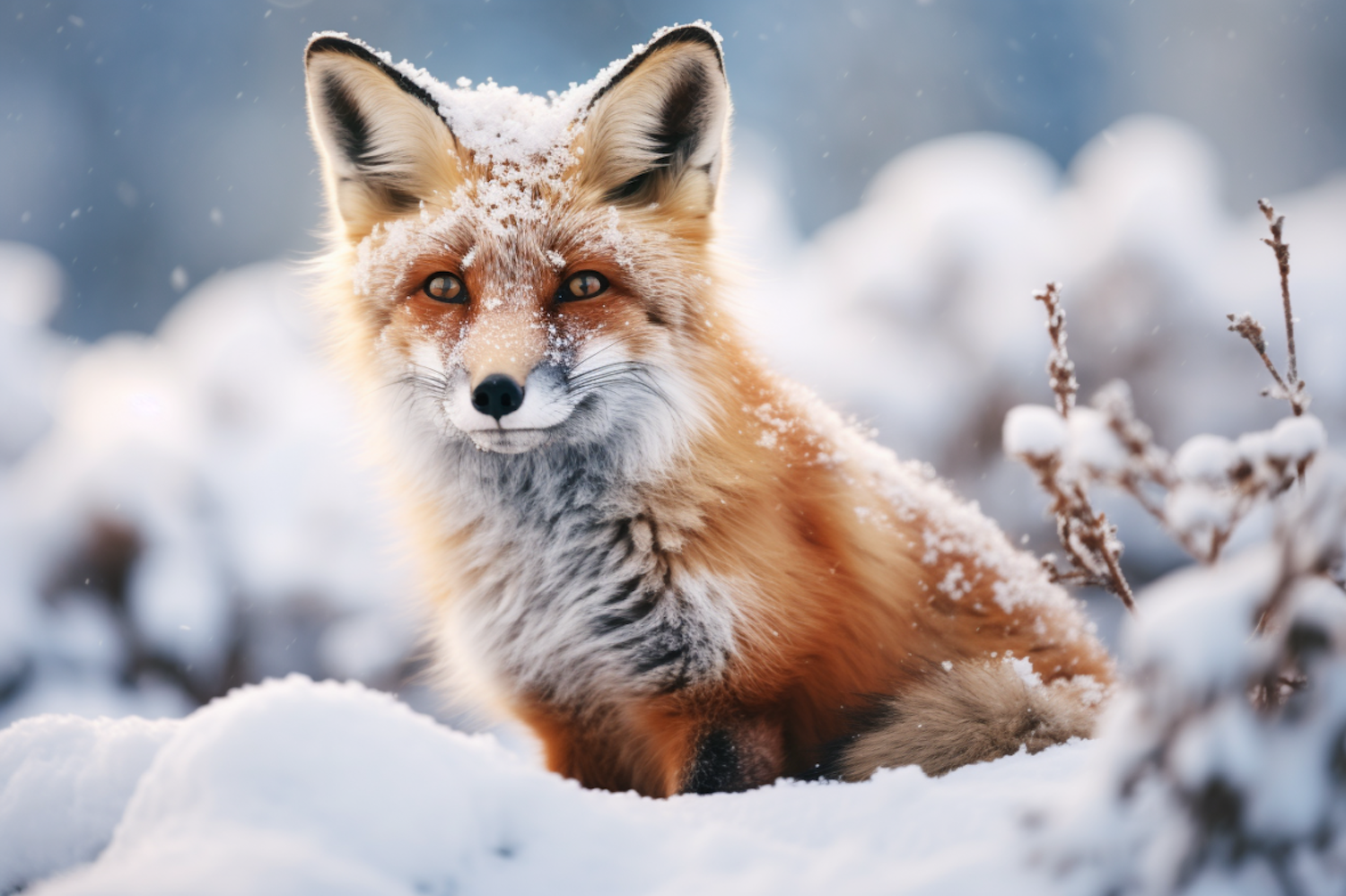 Red fox dusted with fresh snow